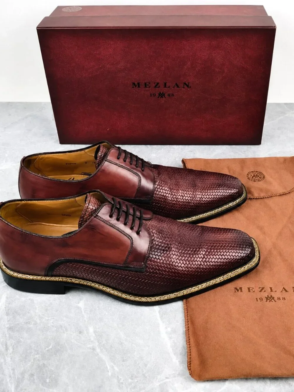 Mezlan Tilman woven Burgundy Burnished Embossed derby Shoes US 9M - Custom 5868
